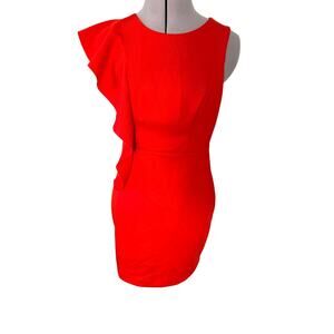 Gianni Bini Womens size M Red Asymmetrical Onessa Ruffle Cocktail Mini Dress